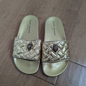 Kurt Geiger London Meena Eagle Slide, Gold, Size 7